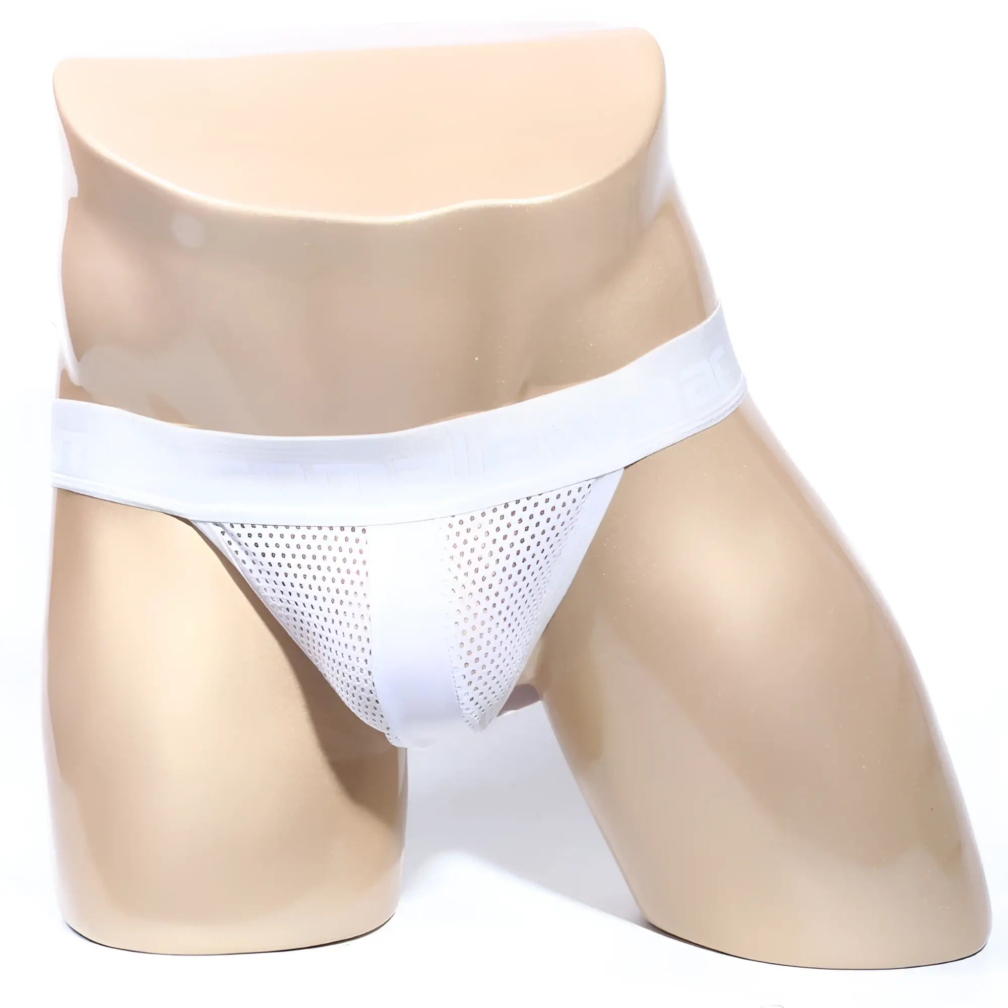 MetroMaleWear SANTACRUZ jock strap in white mesh athletic briefs with a solid white waistband front view