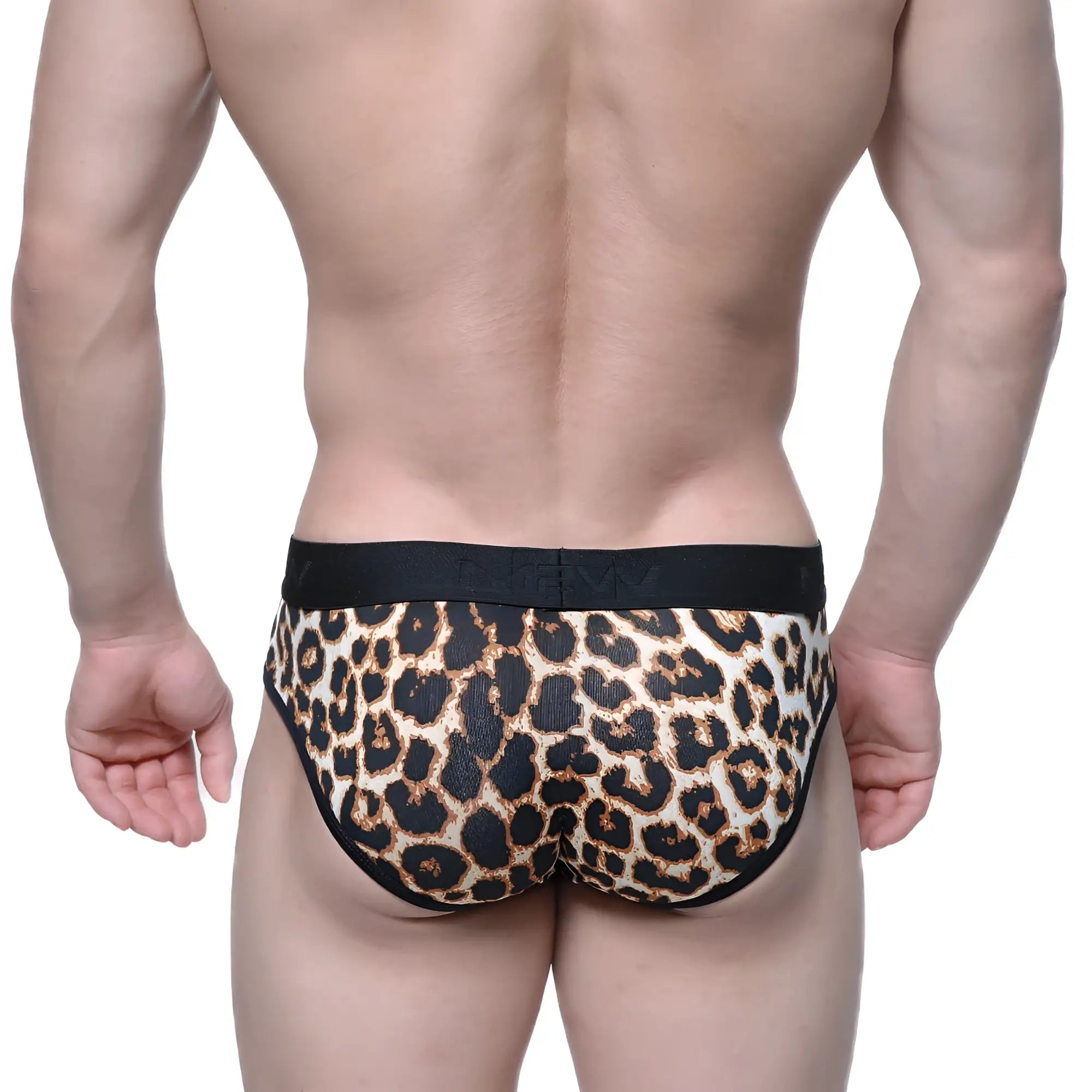 MetroMaleWear savage brief 6106-04 leopard-print briefs with black elastic waistband and trim for stylish comfort