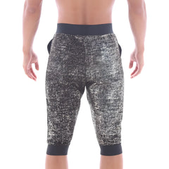 Black and silver speckled capri pants with solid black waistband and cuffs from metromalewear scandinavia gym shorts line