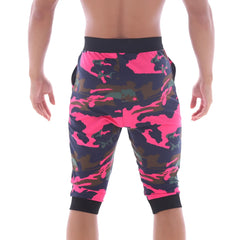 Metro malewear scandinavia gym shorts camo pink bright pink and dark green camouflage capri shorts with black waistband