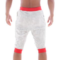 Gray textured capri pants with red elastic waistband and cuffs from MetroMaleWear Scandinavia gym shorts collection