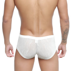 White sheer mesh briefs with a subtle wavy pattern and solid waistband from MetroMaleWear Sedosa Trunk 2125-32