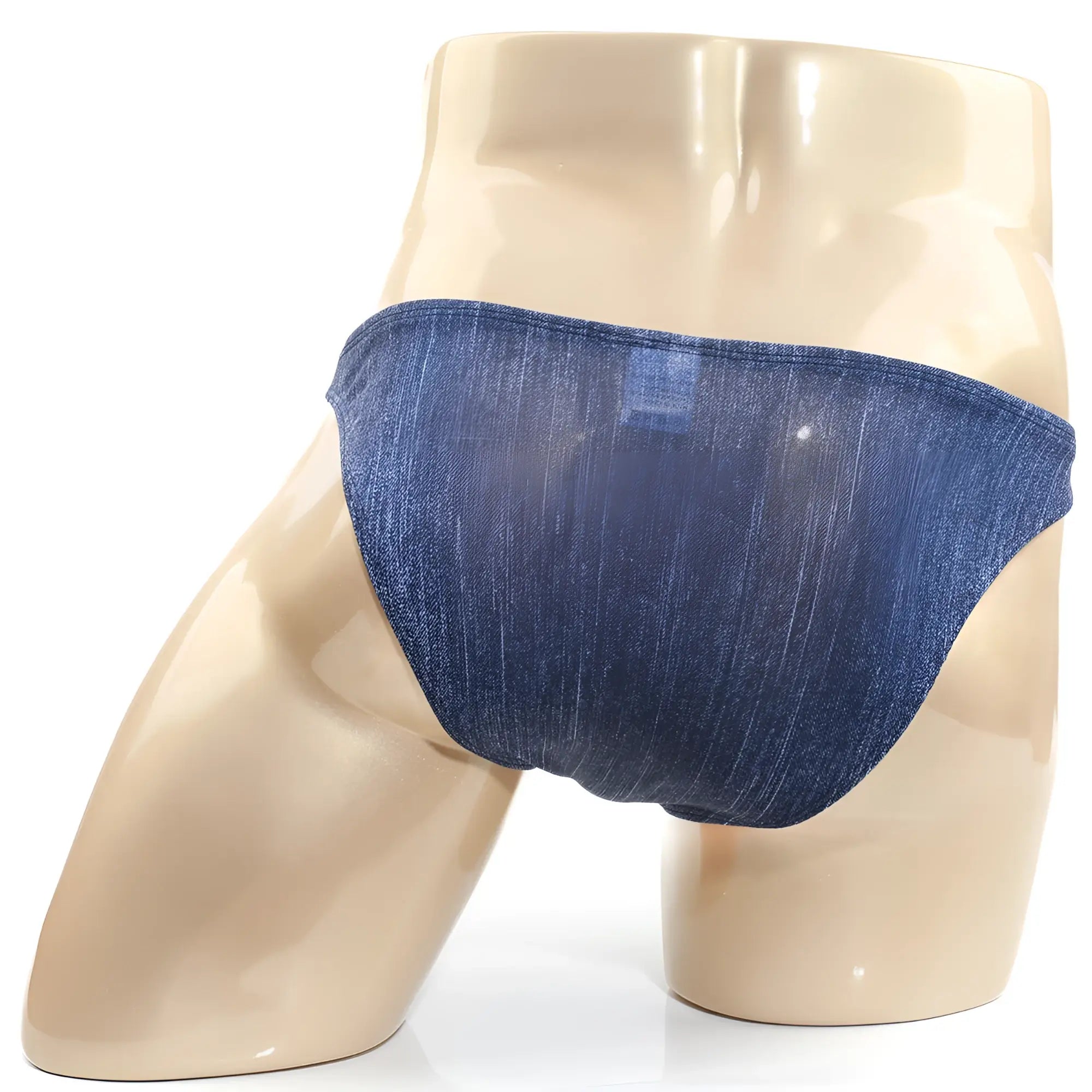 MetroMaleWear Seduction bikini denim briefs in blue with a subtle textured weave for stylish comfort