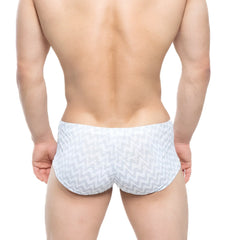 MetroMaleWear Senal trunk white swim trunks with subtle gray zigzag pattern ideal for beach and poolwear