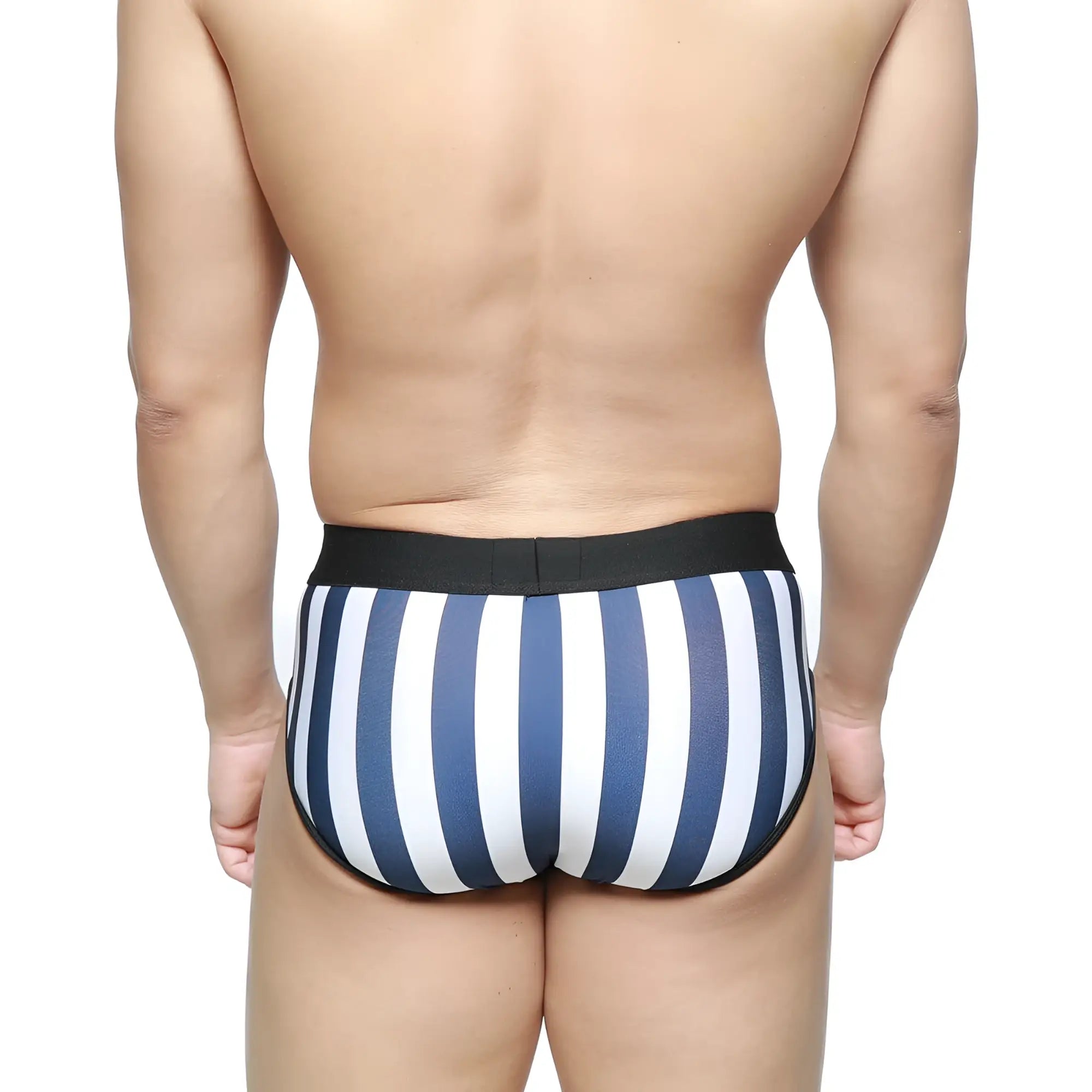 MetroMaleWear Sencillo brief blue and white striped with black elastic waistband comfortable daily wear underwear