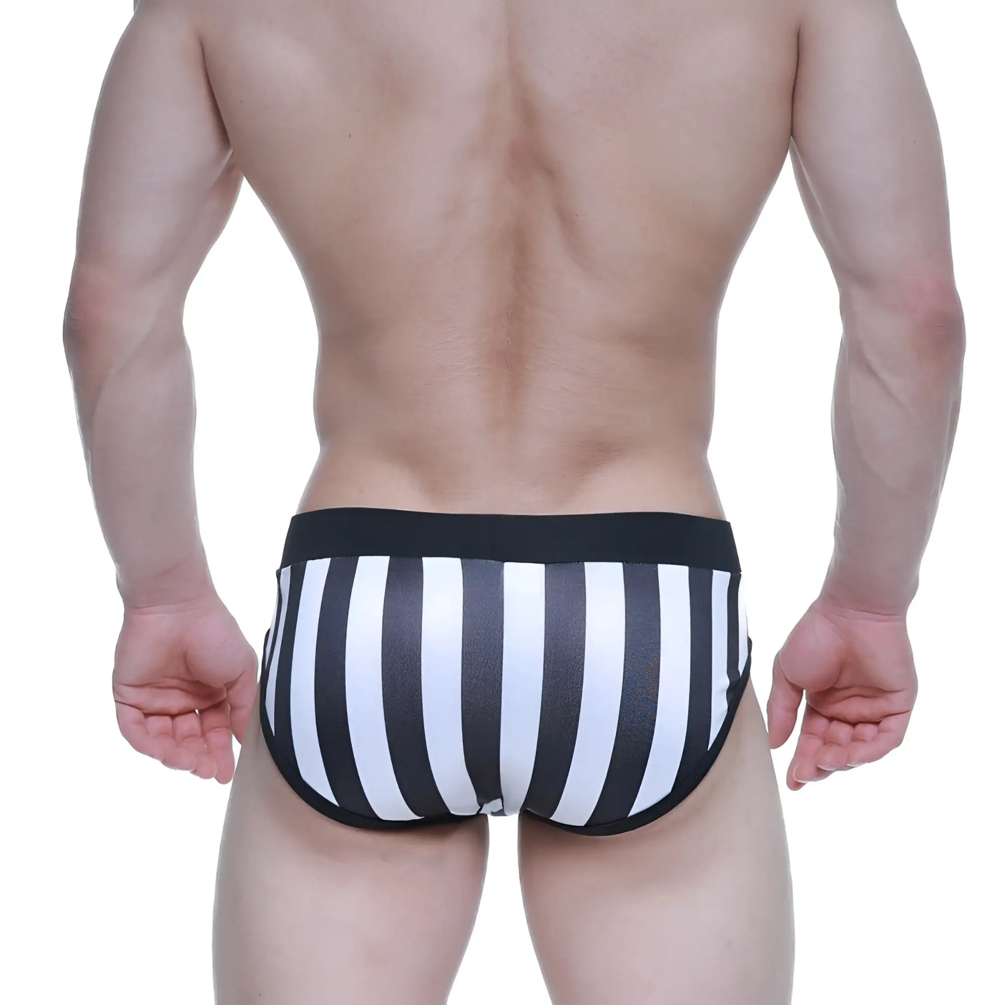 MetroMaleWear sencillo brief mundial 5203-41 black and white striped briefs with solid black waistband front view