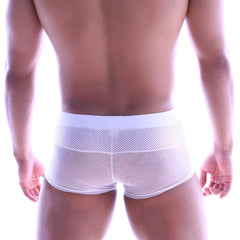 MetroMaleWear sencillo trunk white mesh briefs with solid white waistband featuring breathable mesh fabric
