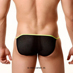 Metro malewear sheer fun bikini lime 5004-07 black mesh briefs with neon green trim detail
