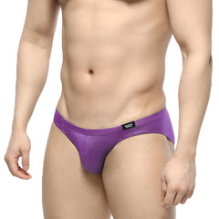Metro malewear shine purple bikini briefs with a sleek metallic finish and small black logo on the waistband