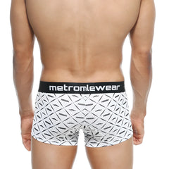 White boxer briefs with black geometric mustache pattern and metromlewear waistband metro male wear short boxer caballero 7 2022 03