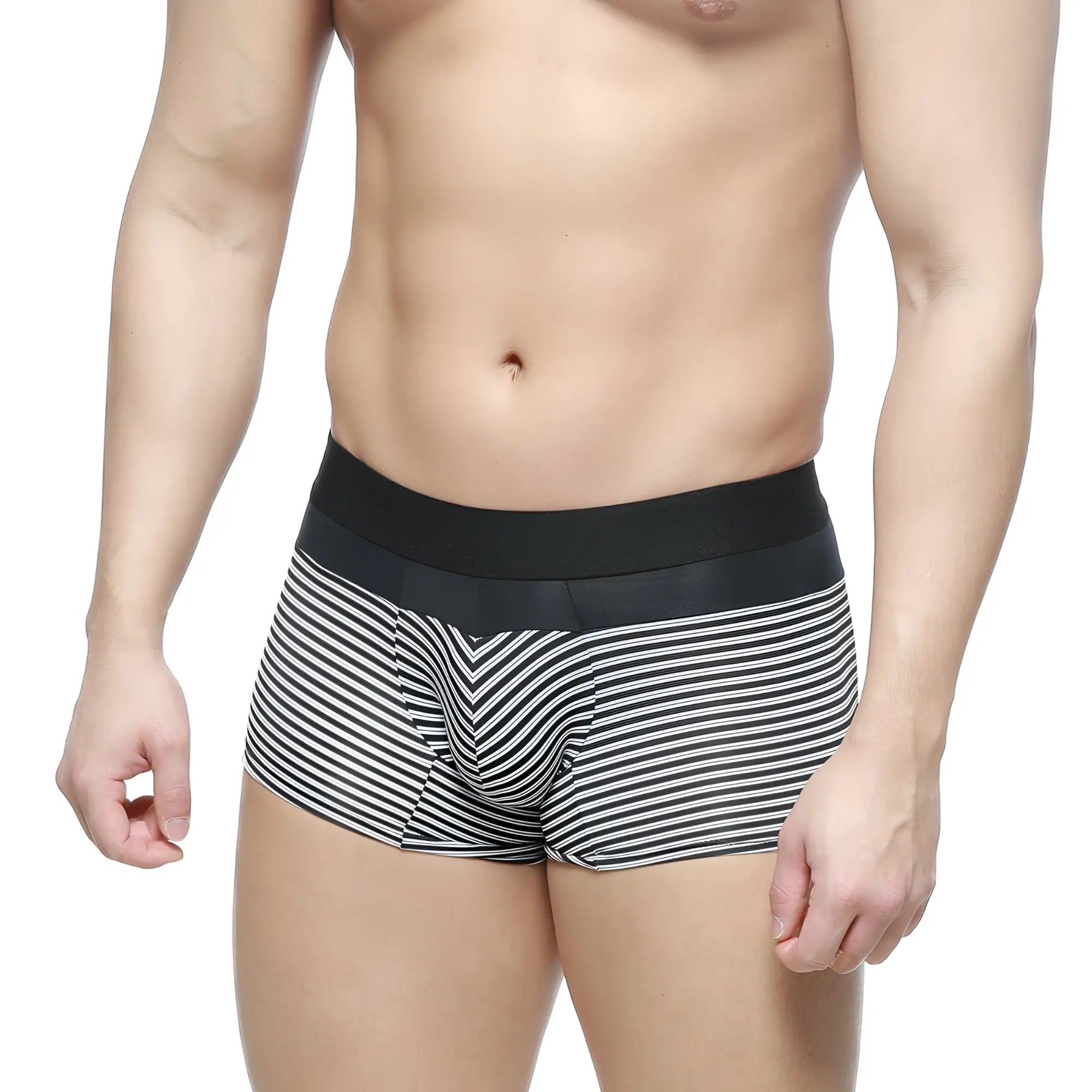 Metro male wear short boxer equilibrio 7 black and white striped boxer briefs with solid black elastic waistband