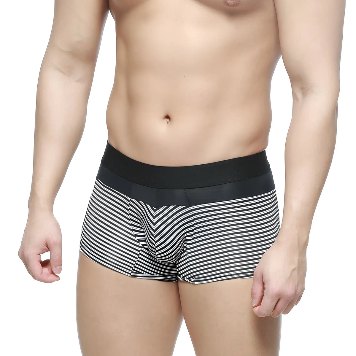 Metro male wear short boxer equilibrio 7 black and white striped boxer briefs with solid black elastic waistband