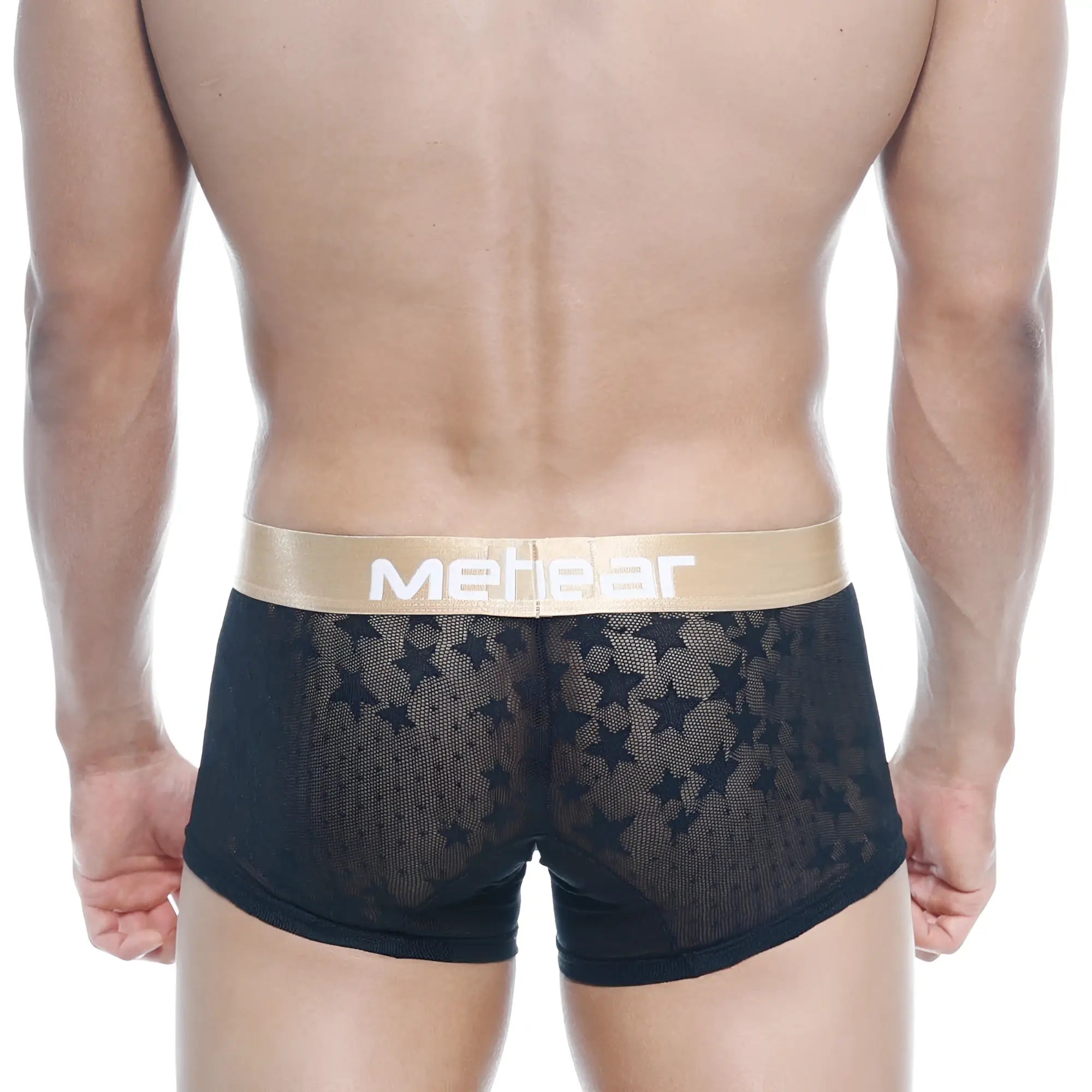 Black lace boxer briefs with a gold mehear waistband metro male wear short boxer estella 7인치 2022-73