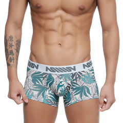 Metro male wear short boxer meadow 7 inch teal and gray leaf pattern men’s boxer briefs with white waistband