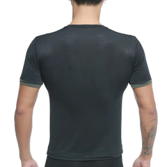 MetroMaleWear SIB tank top green 4127-26 black short-sleeved athletic shirt with subtle texture and olive green sleeve trim