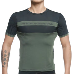 MetroMaleWear SIB tank top green 4127-26 dark green and black athletic short sleeve t shirt with mesh chest panel text strong is beautiful