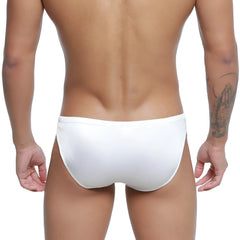 White sleek briefs with subtle textured finish metroMalewear silicon swim bikini crystal 4955-00 front view