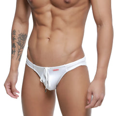 White MetroMaleWear Silicon swim bikini crystal 4955-00 with drawstring waistband and small red brand tag