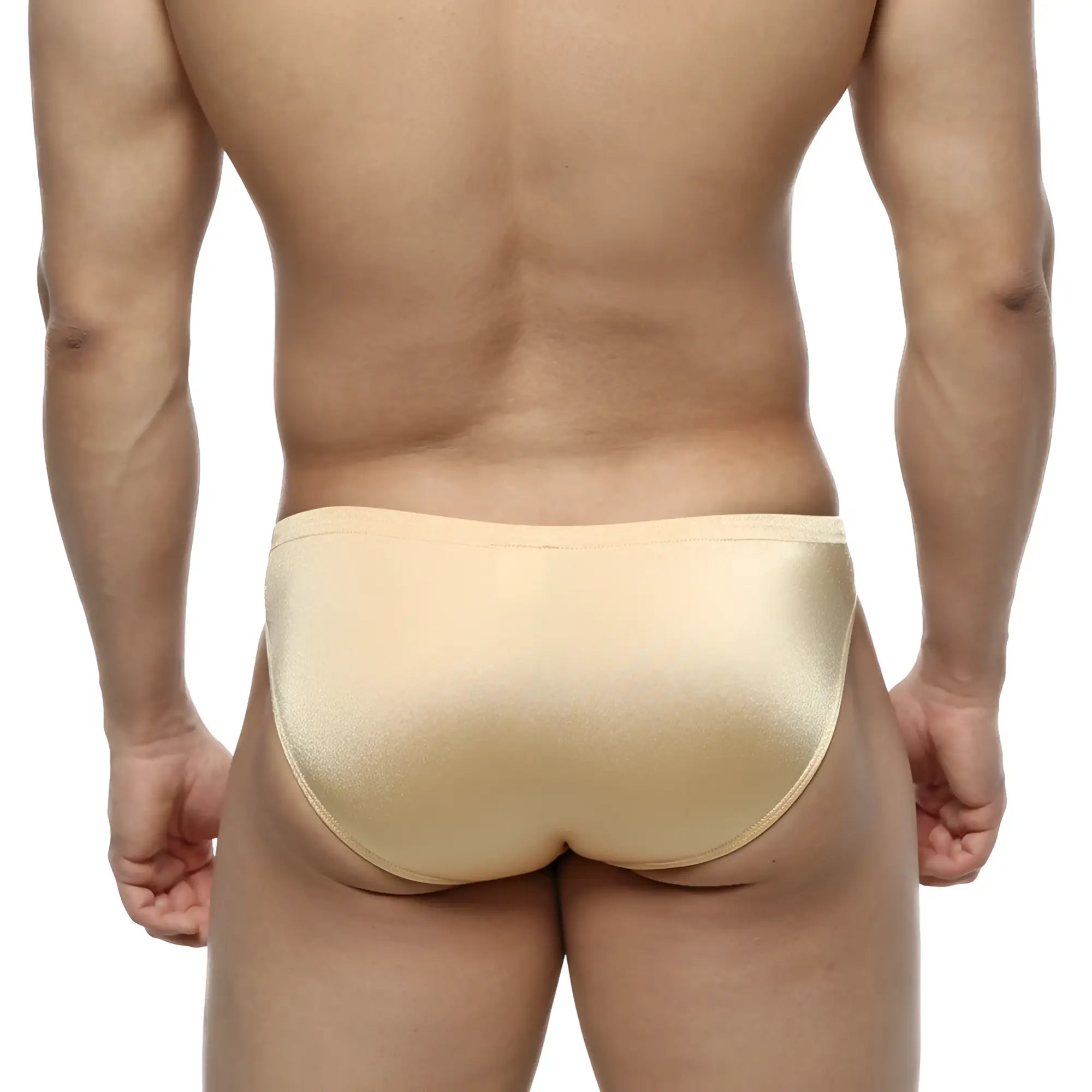 Beige metallic briefs with sleek form-fitting design metroMalewear silicon swim bikini gold 4955-21