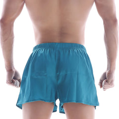 Tealmale wear silk satin boxer turquoise s33-08 featuring teal athletic shorts with elastic waistband and flared hem