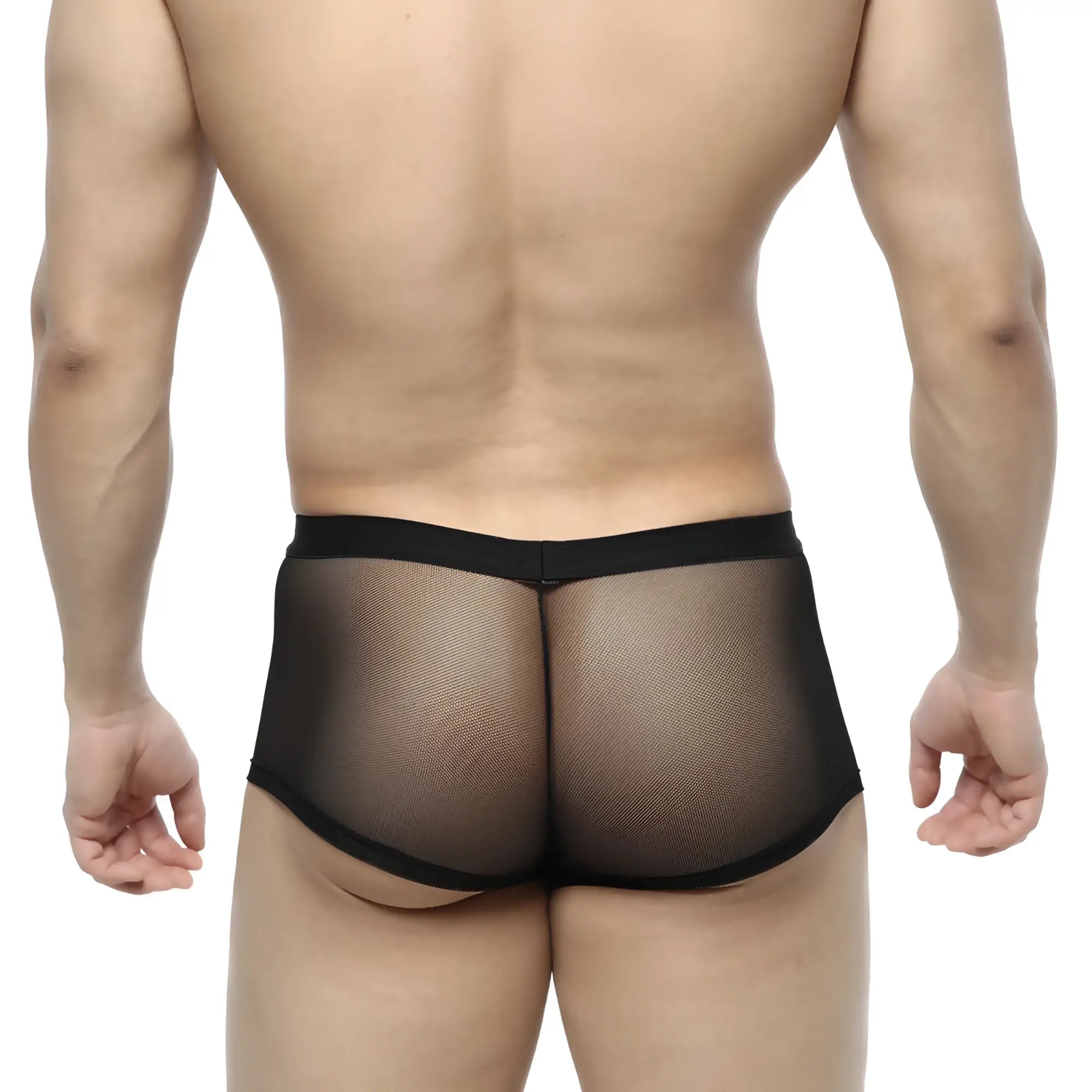 MetroMaleWear simple trunk black 1033-20 black mesh briefs with a solid black waistband front view