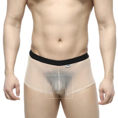 Beige mesh briefs with black elastic waistband metroMalewear simple trunk nude 1033-02 front view