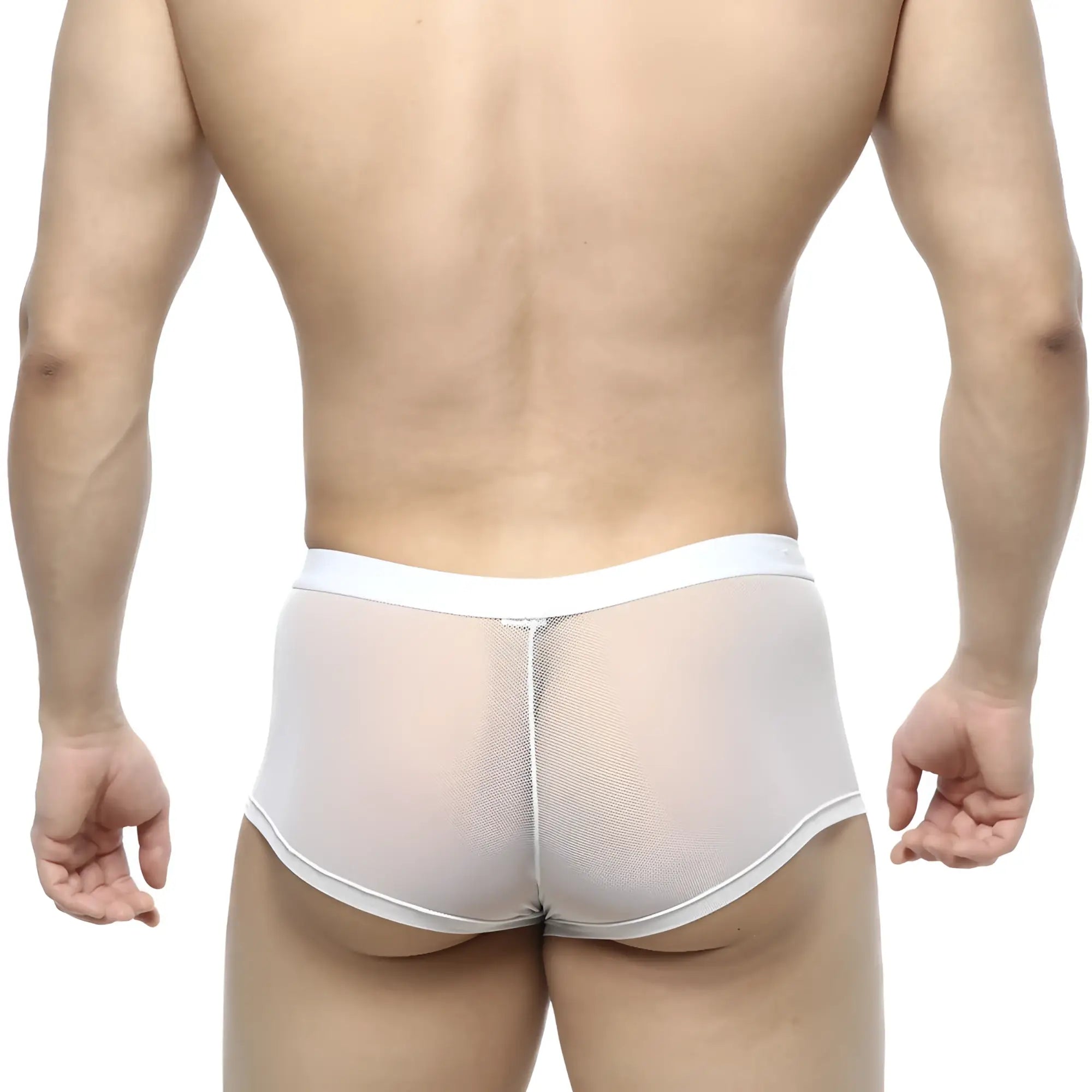 Metro male wear simple trunk white 1033-00 white mesh briefs with solid white waistband front view