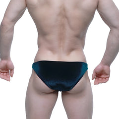 Dark teal velvet briefs from metro malewear sindbad bikini green 6003-53 showing rich color and soft texture