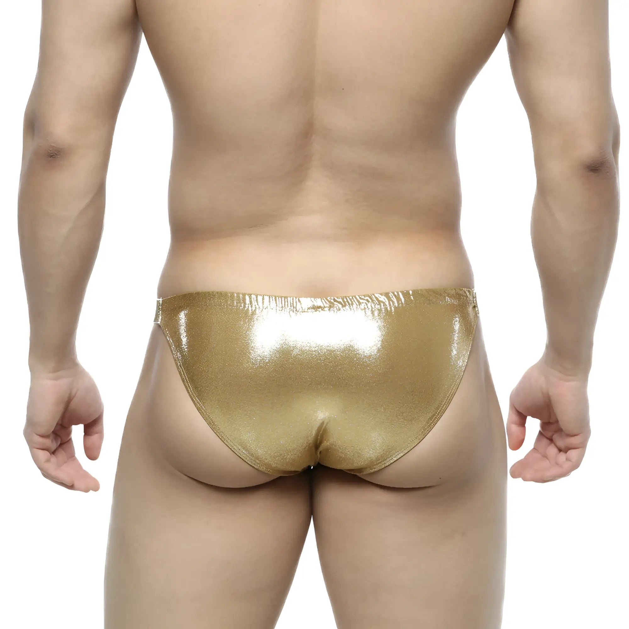 Shiny gold metallic slim bikini briefs by metromalewear lujos 3604-21 in a sleek luxurious design