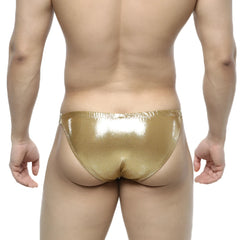 Shiny gold metallic slim bikini briefs by metromalewear lujos 3604-21 in a sleek luxurious design