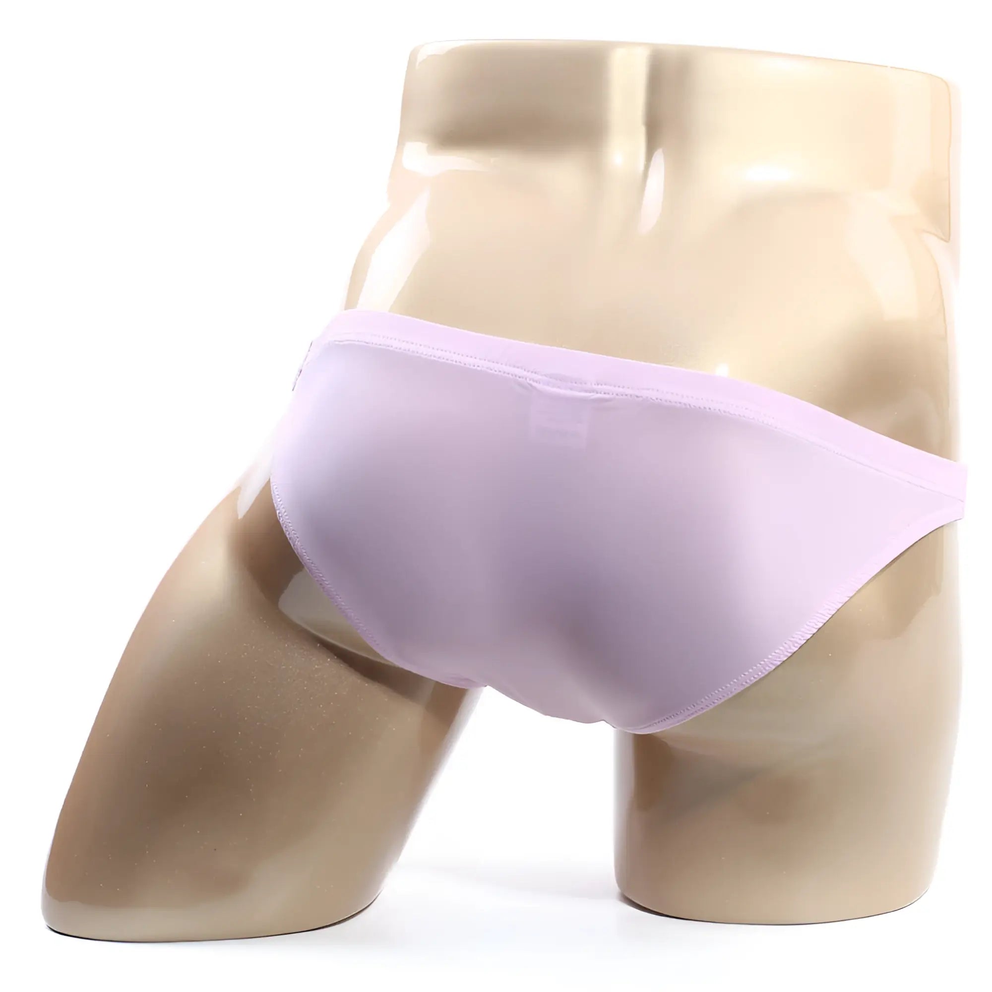 MetroMaleWear slim bikini brief in soft lavender sheer mesh displayed on a mannequin for a lightweight fit