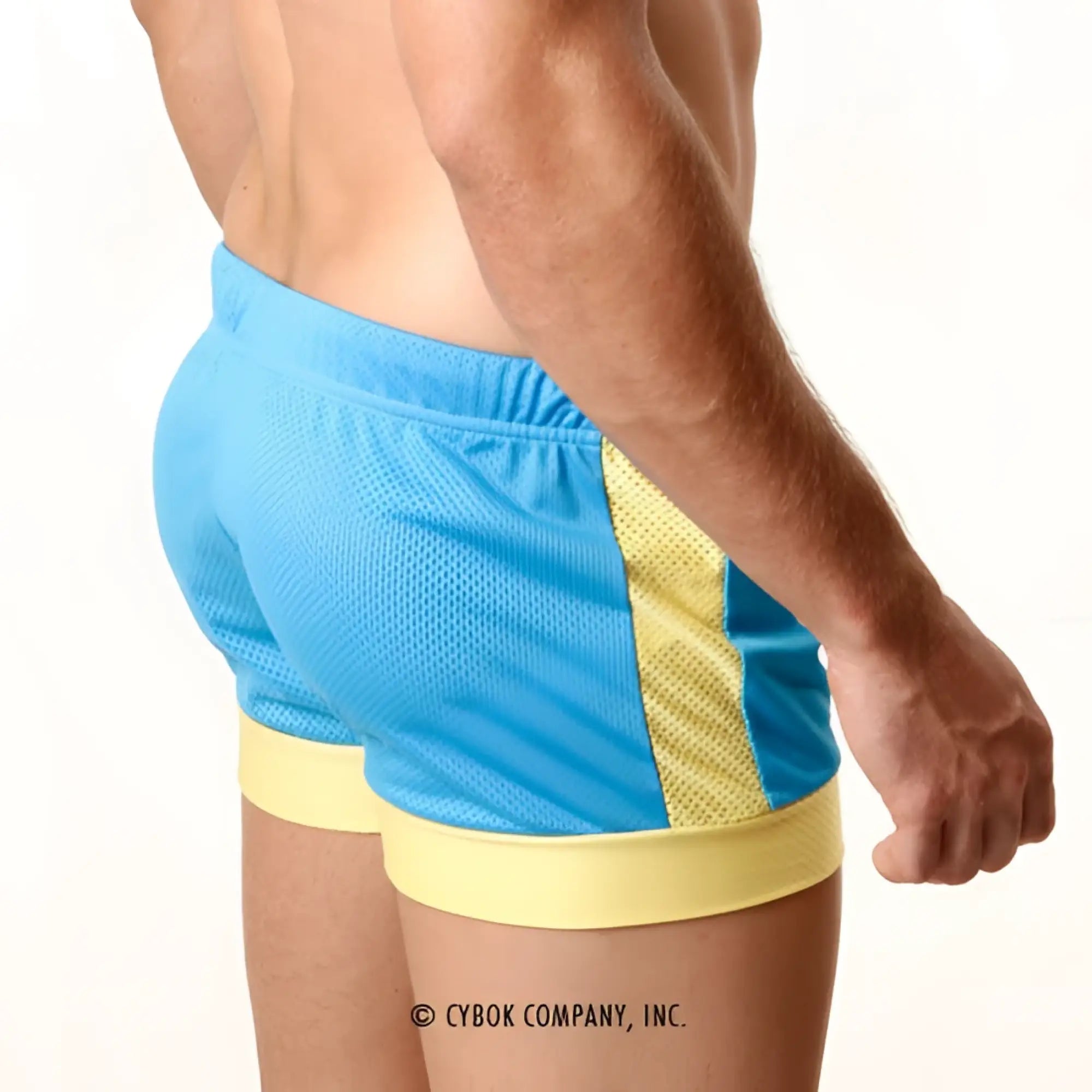 MetroMalewear soccer swim short sky 4704-08 blue and yellow mesh athletic shorts with bold color-block design