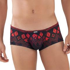 MetroMaleWear spade trunk 2125-36 black and red geometric patterned men’s briefs with bold tribal-inspired design