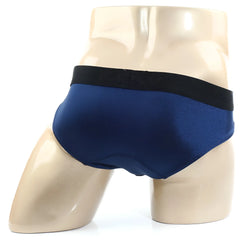 Navy blue metro malewear spark briefs with black elastic waistband featuring comfort stretch fabric