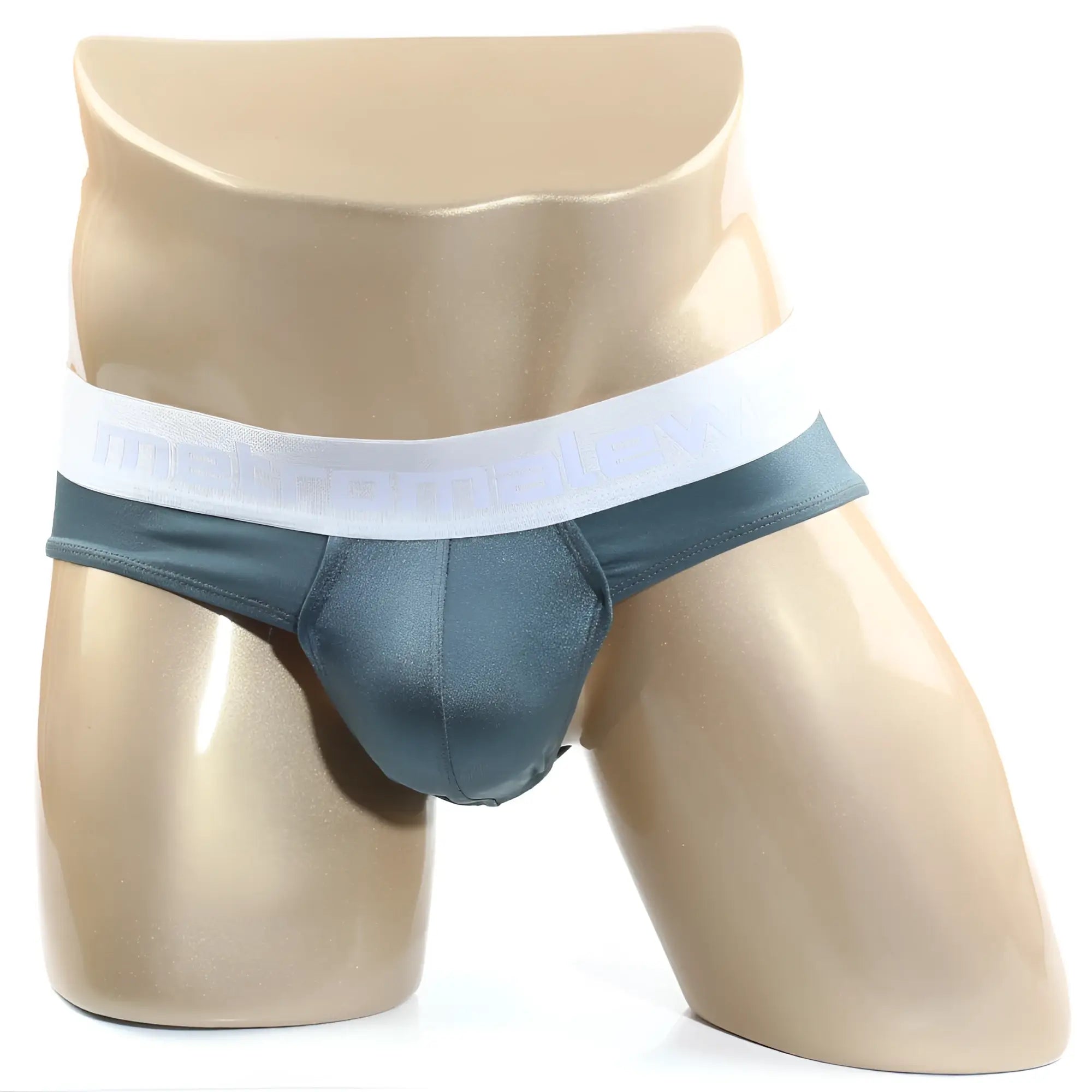 Dark teal satin briefs with white elastic waistband and subtle MetroMaleWear branding MetroMaleWear Spark Brief Green 5006-07