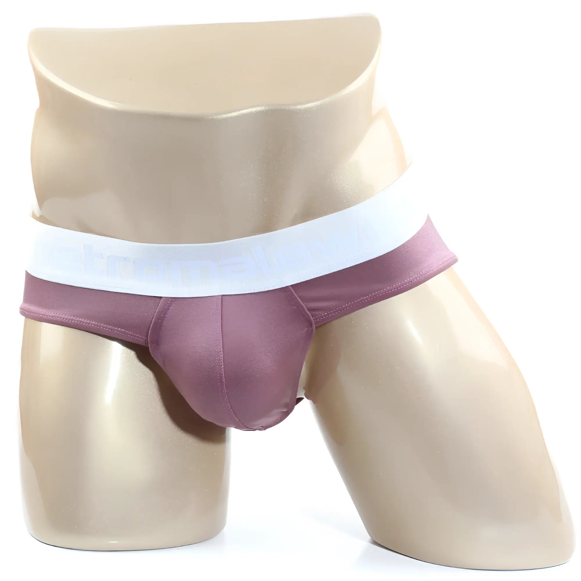 Purple satin briefs with white elastic waistband metro malewear spark brief pink 5006-02 front view