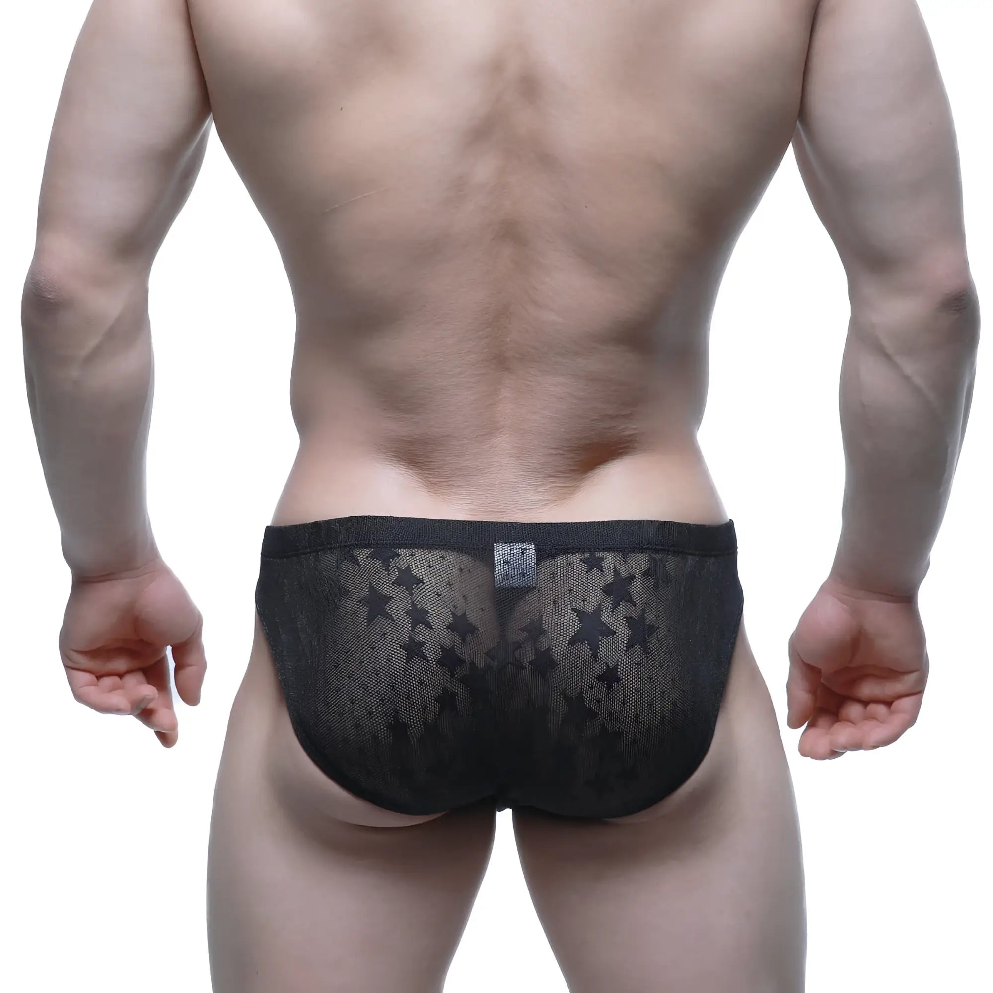 Metro male wear stardust bikini black 5103-m51 black star-patterned mesh briefs front view