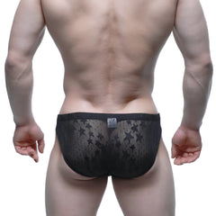 Metro male wear stardust bikini black 5103-m51 black star-patterned mesh briefs front view