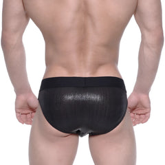 MetroMaleWear stars swim brief black shiny mesh with ribbed texture and elastic waistband for comfortable fit