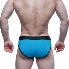 Bright blue MetroMaleWear Strike Brief 1103-09 with black elastic waistband and trim for comfortable daily wear