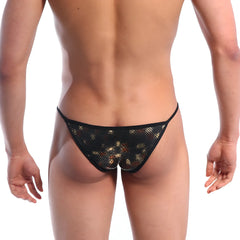 Black mesh thong string bikini with subtle gold and brown pattern from MetroMaleWear dragon 2005-42 collection