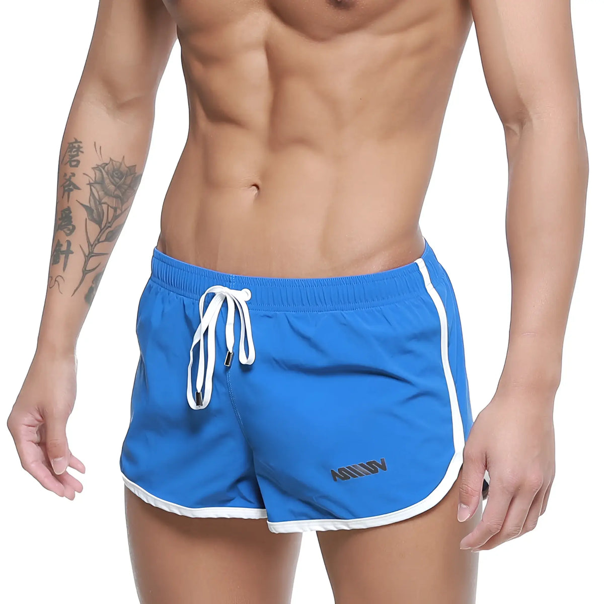 MetroMaleWear summer swim shorts royal blue with white trim and drawstring featuring a sporty design