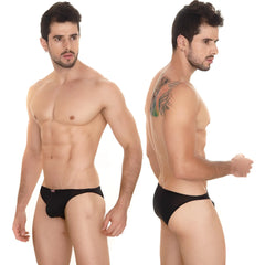 Black mens briefs metro male wear sunbathing bikini with subtle elastic waistband and smooth black fabric