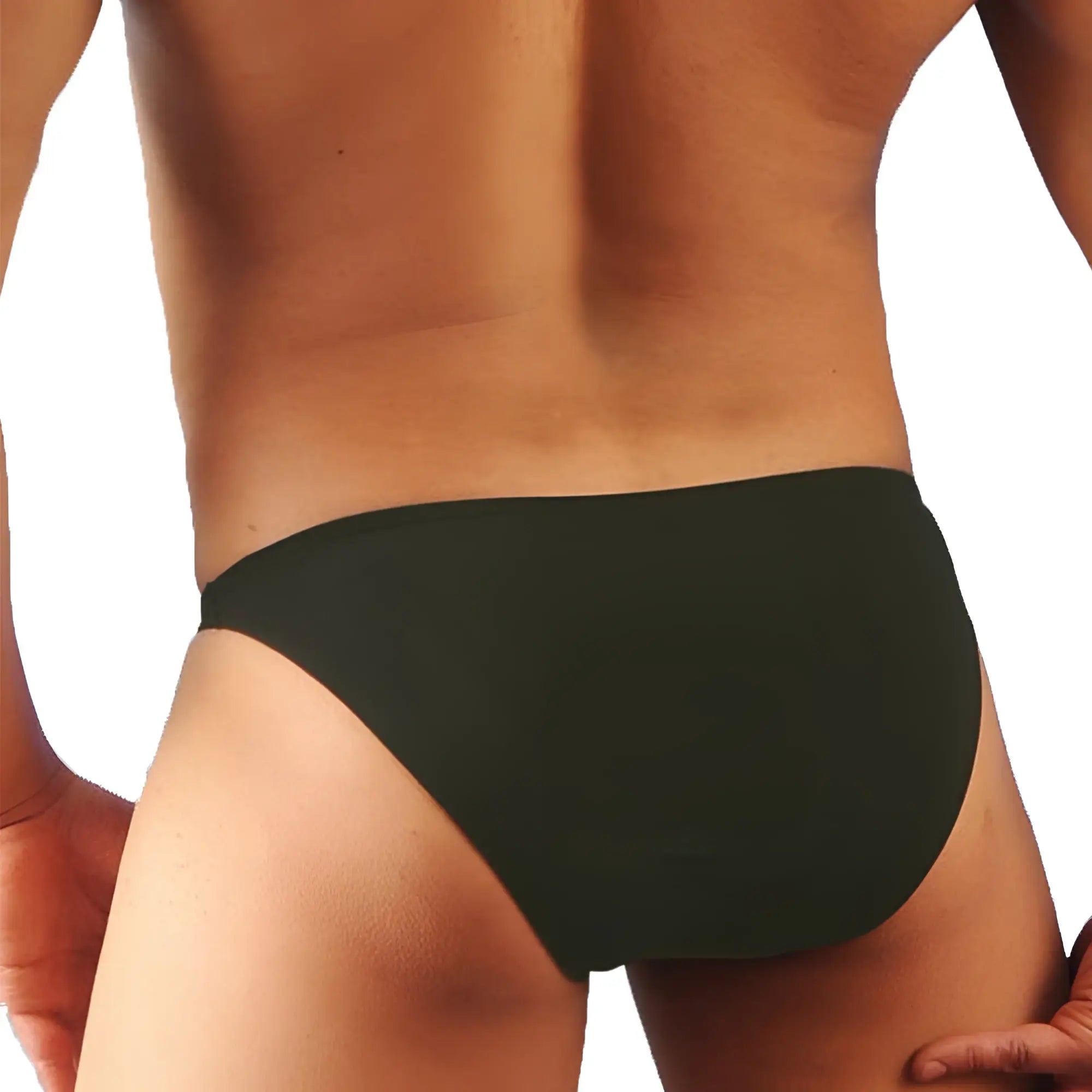 Black briefs with a smooth seamless design from MetroMaleWear sunbathing bikini in dark green 2004-26