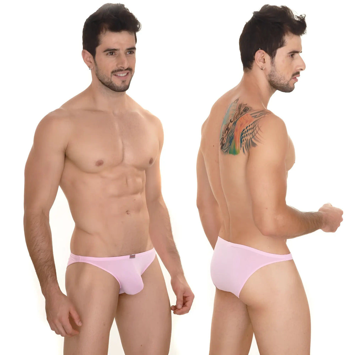 Pink mens briefs metroMaleWear sunbathing bikini with smooth form-fitting design for comfortable beachwear use