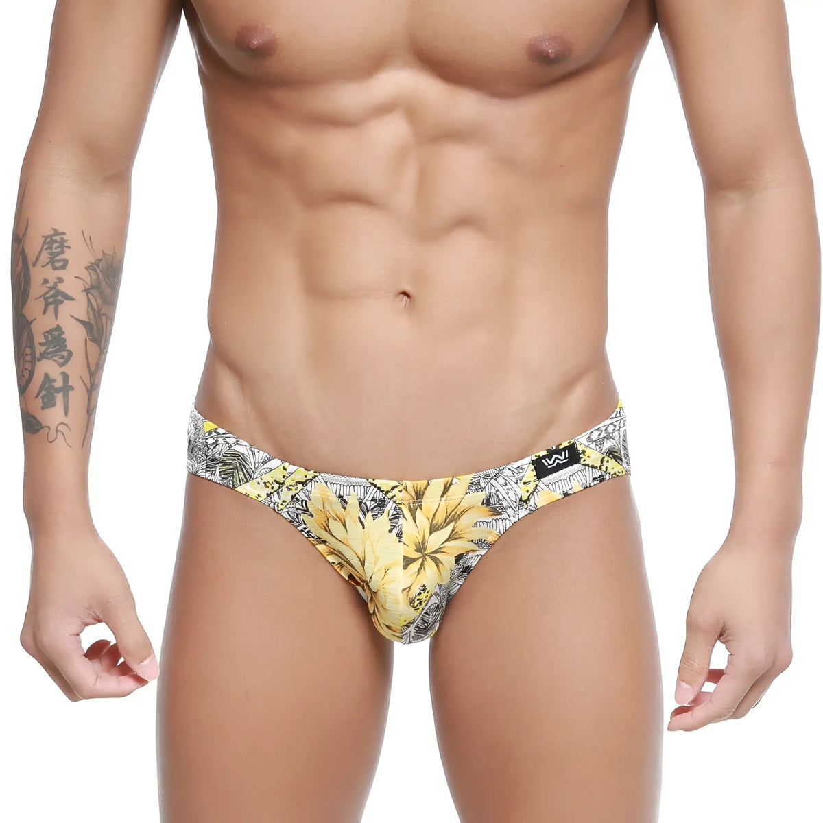 MetroMaleWear Sunflower Bikini 5103-59 yellow and black floral patterned men’s briefs with tropical design