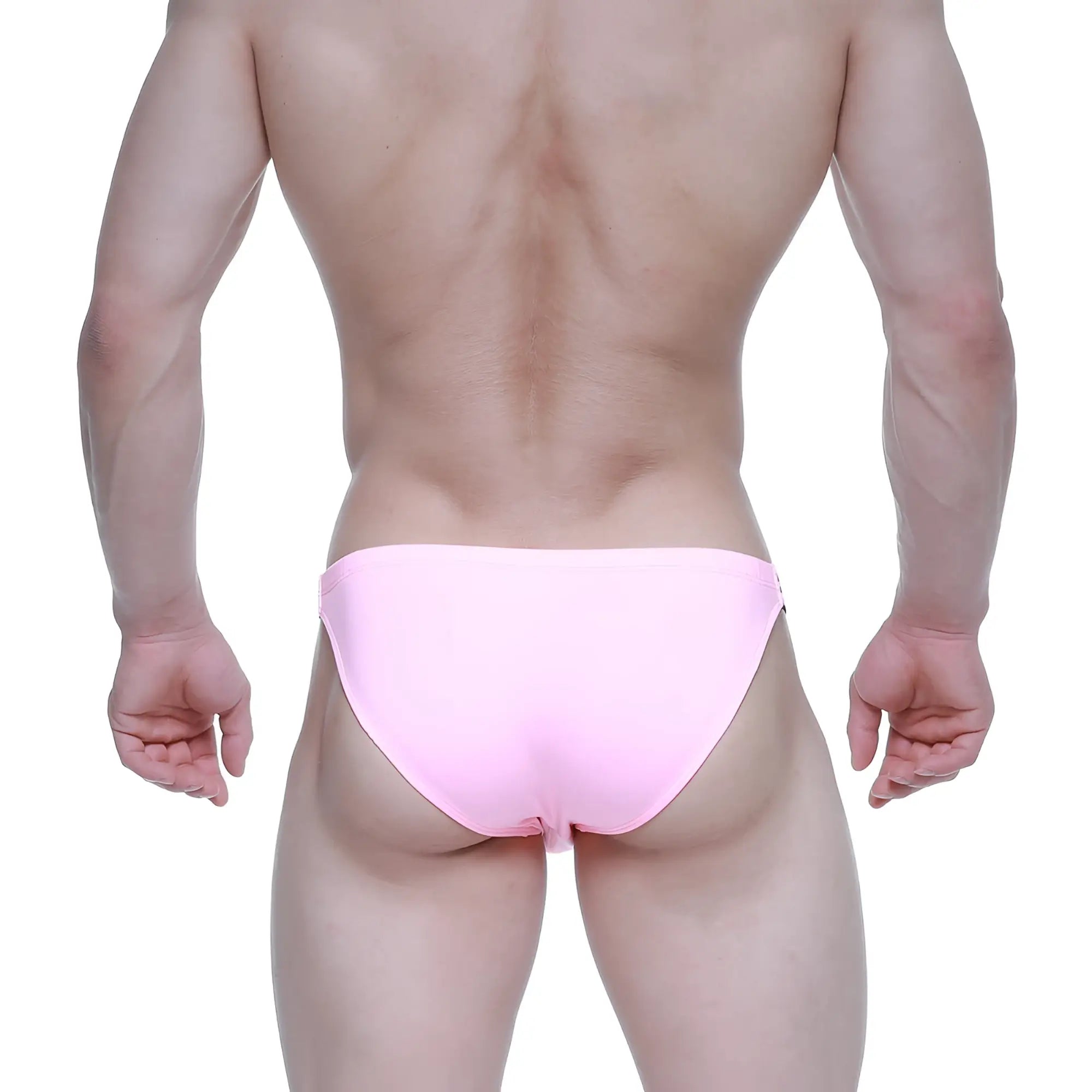A sleek solid pink metro male wear SUP bikini with a smooth form fitting design for comfortable wear