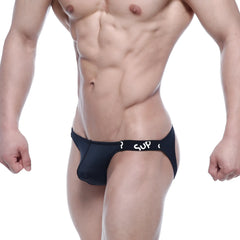 Black mens briefs with white sup logo waistband metro male wear sup jock strap black 3601-20 front view