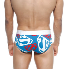 MetroMaleWear super hero hip brief 5003-99 blue and red Superman logo patterned briefs with white waistband
