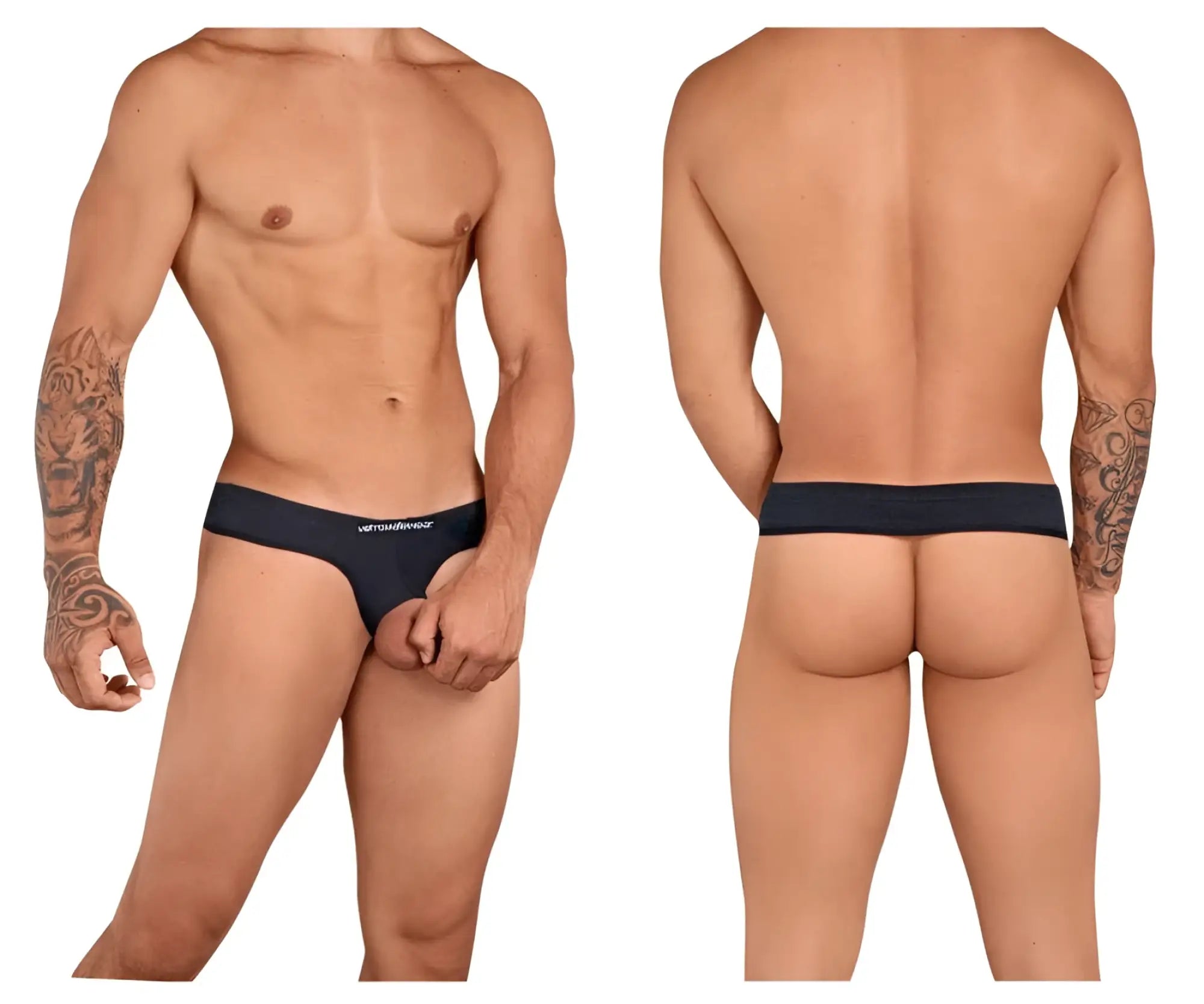 Black briefs with a subtle white logo on the waistband from metromalewear suspensory black 0003-20